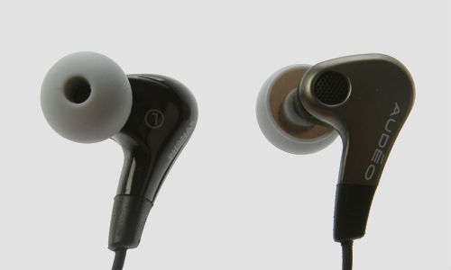An in-ear Phonak PFE 232 headphone with remote control