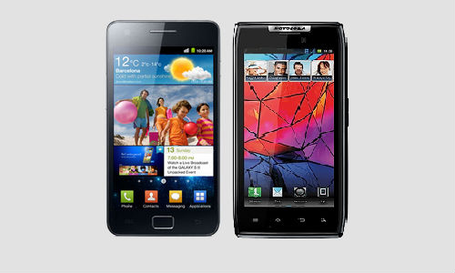 Samsung Galaxy S2 and Motorola Razr XT910 smartphones compared
