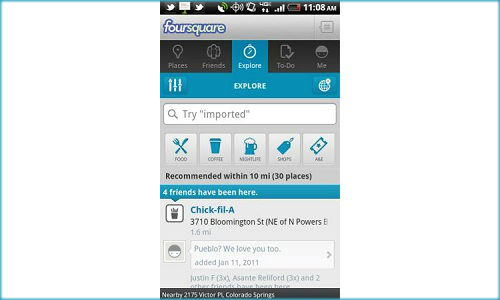 How to use Foursquare explore option to stay informed on new places?