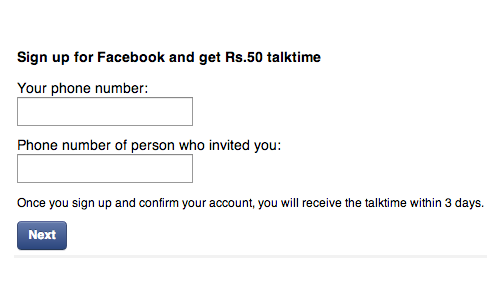 Facebook: Get Rs 50 Talktime Free On Signing New Account from Mobile
