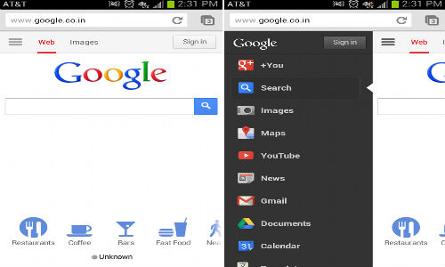 Google Restyles Mobile Site Homepage with New Slide-out Navigation Bar