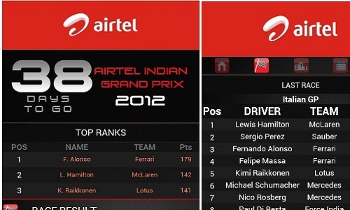 Airtel Launches Indian Grand Prix 2012 Android and iOS App