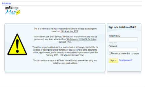 Indiatimes Popular Email Service to Shut Down Permanently from February 2013