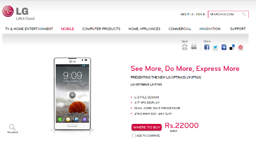 LG Optimus L9: HTC Desire SV Competitor Unleashed With 4.7 inch qHD IPS Display and 2,150 mAh Li-ion Battery at Rs 22,000