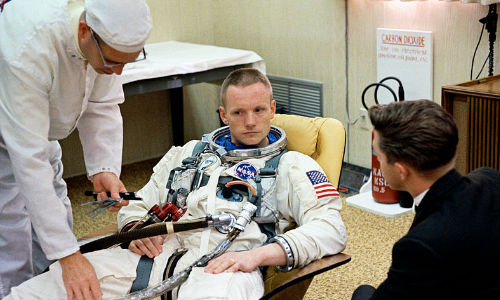 Armstrong goes through suiting up operations