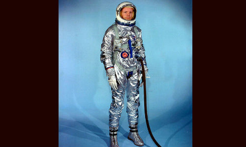 Armstrong in an early Gemini spacesuit