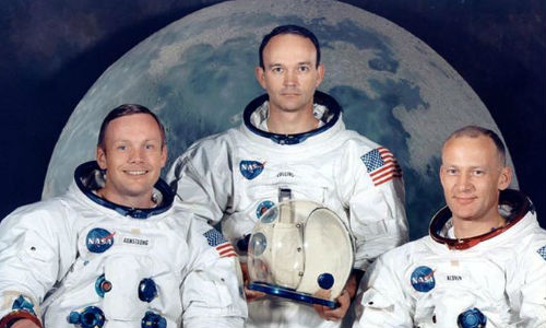 The Apollo 11 crew portrait. Left to right are Armstrong, Michael Collins, and Buzz Aldrin.