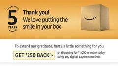 Amazon India offering a flat Rs 250 cash-back to celebrate 5th anniversary