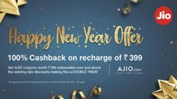 Jio Happy New Year Offer: Get 100% cashback on Rs. 399 prepaid recharge Jio Happy New Year Offer: Get 100% cashback on Rs. 399 prepaid recharge