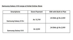 Samsung Galaxy S10 series now available on Airtel Online Store at down payments as low as Rs. 9099