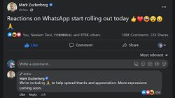 WhatsApp Reactions Now Available: Mark Zuckerberg Confirms