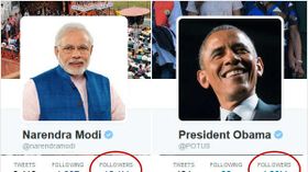 ಒಂದೇ ದಿನ ಲಕ್ಷ ಲಕ್ಷ ಟ್ವಿಟ್ಟರ್ ಹಿಂಬಾಲಕರನ್ನು ಕಳೆದುಕೊಂಡರು ಮೋದಿ, ಒಬಾಮ!!