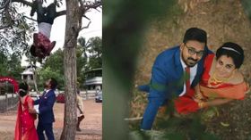 മരത്തിൽ തലകീഴായി തൂങ്ങി ഫോട്ടോ പിടിത്തം; മലയാളി യുവാവിന്റെ വീഡിയോ വൈറൽ