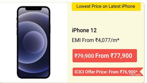 Apple iPhone 12 (up to Rs. 16,500 off) Apple iPhone 12 (up to Rs. 16,500 off)