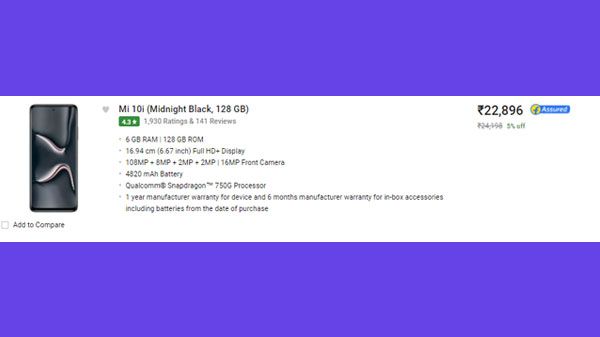 Mi 10i (Midnight Black, 128 GB) (6 GB RAM) Mi 10i (Midnight Black, 128 GB) (6 GB RAM)