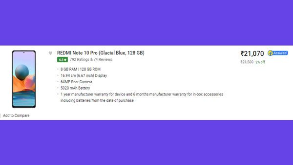Redmi Note 10 Pro (Glacial Blue, 128 GB) (8 GB RAM) Redmi Note 10 Pro (Glacial Blue, 128 GB) (8 GB RAM)