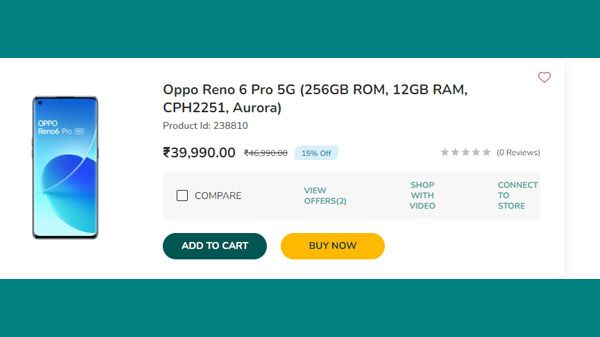 Oppo Reno 6 Pro 5G (256GB ROM, 12GB RAM, CPH2251, Aurora) Oppo Reno 6 Pro 5G (256GB ROM, 12GB RAM, CPH2251, Aurora)