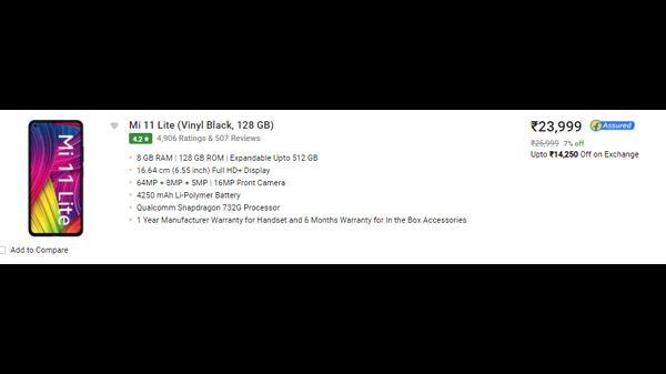Mi 11 Lite (Vinyl Black, 128 GB) (8 GB RAM) Mi 11 Lite (Vinyl Black, 128 GB) (8 GB RAM)