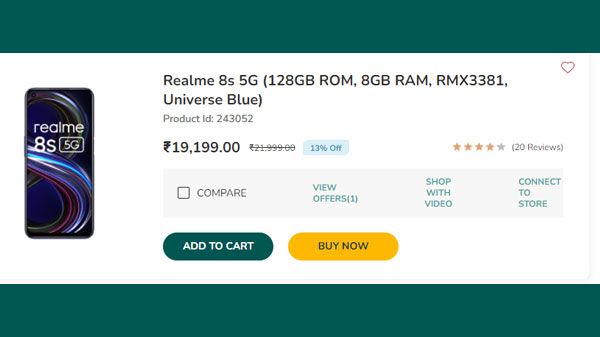 Realme 8s 5G (128GB ROM, 6GB RAM, RMX3381, Universe Blue) Realme 8s 5G (128GB ROM, 6GB RAM, RMX3381, Universe Blue)