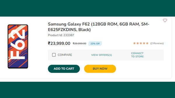 Samsung Galaxy F62 (128GB ROM, 6GB RAM, SM-E625FZKDINS, Black) Samsung Galaxy F62 (128GB ROM, 6GB RAM, SM-E625FZKDINS, Black)