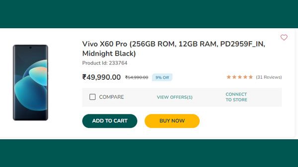 Vivo X60 Pro (256GB ROM, 12GB RAM, PD2959F_IN, Midnight Black) Vivo X60 Pro (256GB ROM, 12GB RAM, PD2959F_IN, Midnight Black)