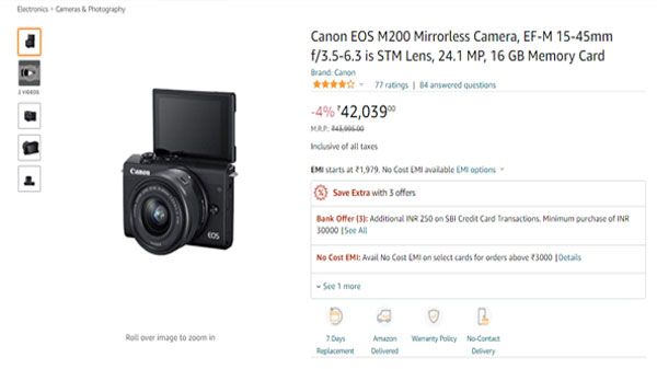 Canon EOS M200 Mirrorless Camera, EF-M 15-45mm f/3.5-6.3 is STM Lens, 24.1 MP, 16 GB Memory Card Canon EOS M200 Mirrorless Camera, EF-M 15-45mm f/3.5-6.3 is STM Lens, 24.1 MP, 16 GB Memory Card