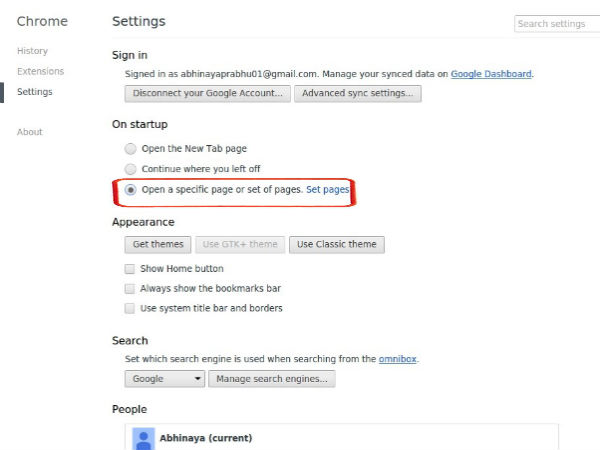ગૂગલ ક્રોમ ચાલુ થાય ત્યારે પહેલા દેખાઈ તે પેજ પસંદ કરો