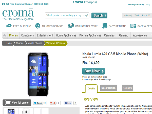 Buy Lumia 620 from Croma