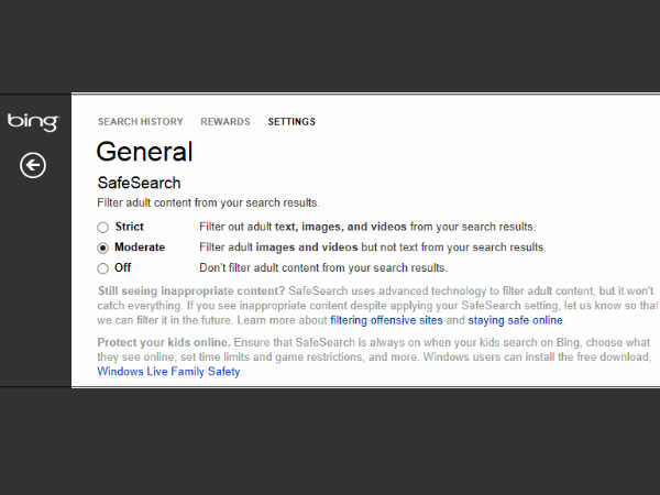 Bing Safe Search 