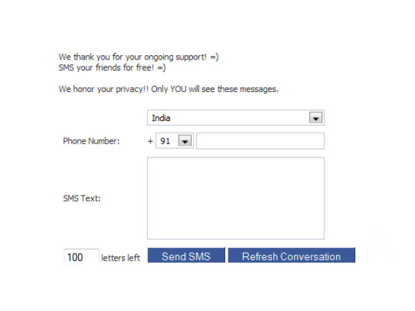 Send SMS from Facebook