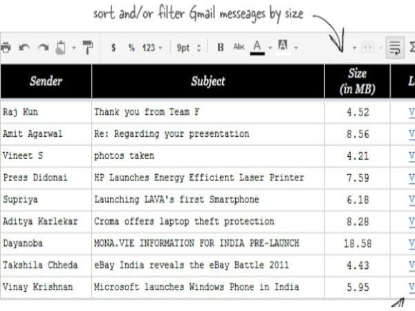 Sort Gmail Messages by Siz