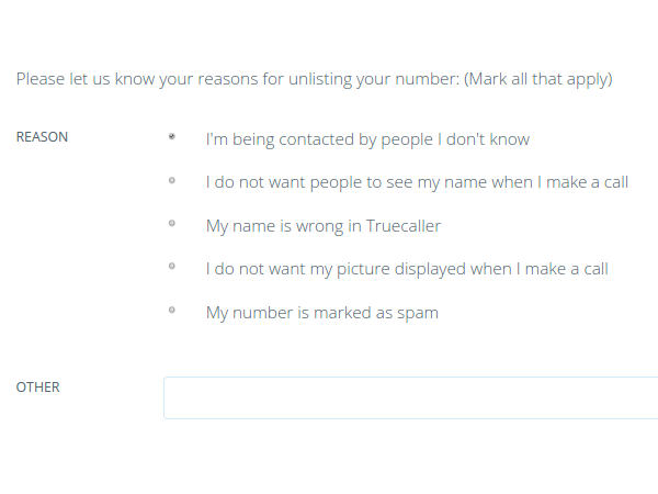 नंबर अनलिस्ट करने का कारण बताएं