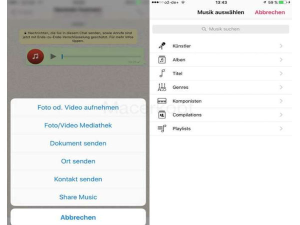 iOS में म्‍यूजिक शेयर