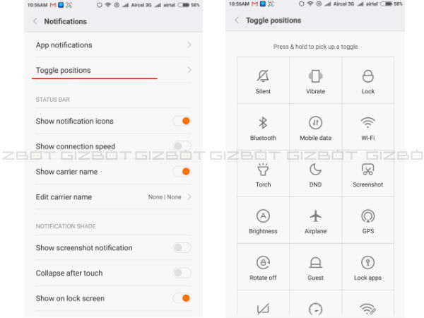 कस्‍टमाइज़ क्‍विक पैनल