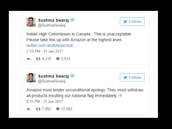 सुषमा स्वराज के ट्वीट के बाद अमेज़न ने हटाए अपने प्रोडक्ट्स!