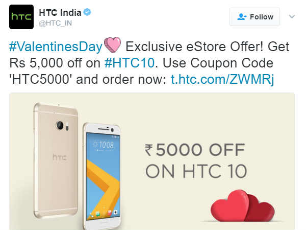 HTC वैलेंटाइन डे ऑफर, अप्लाई करें ये कूपन और पाएं 5000 रुपए का ऑफ HTC वैलेंटाइन डे ऑफर, अप्लाई करें ये कूपन और पाएं 5000 रुपए का ऑफ
