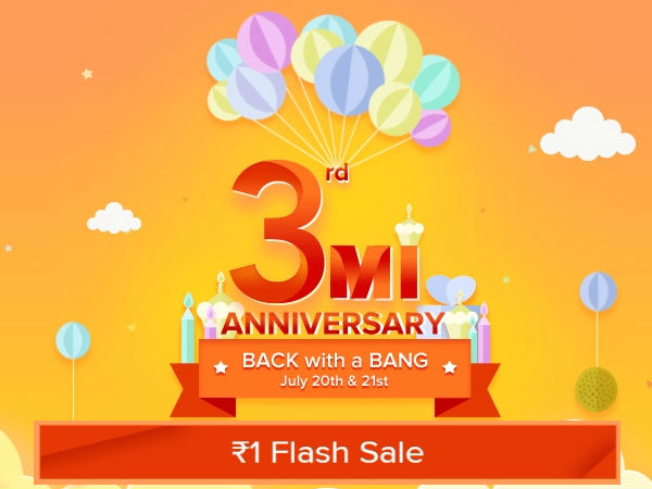 Xiaomi Mi 3rd एनिवर्सरी सेल, 1 रुपए की फ़्लैश सेल Xiaomi Mi 3rd एनिवर्सरी सेल, 1 रुपए की फ़्लैश सेल