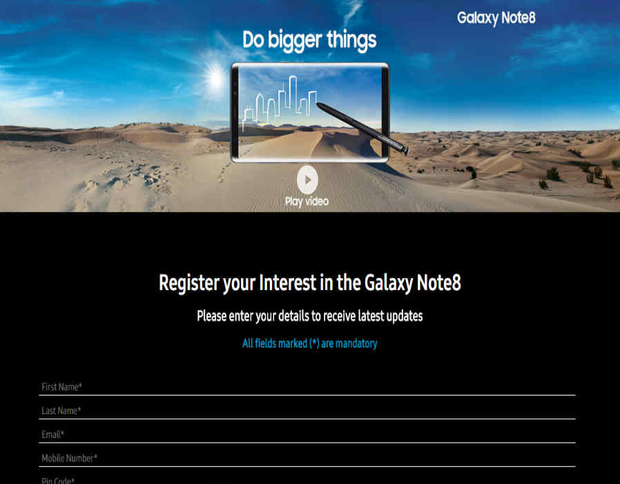 Samsung Galaxy Note 8 का प्री-रजिस्ट्रेशन इंडिया में शुरू Samsung Galaxy Note 8 का प्री-रजिस्ट्रेशन इंडिया में शुरू