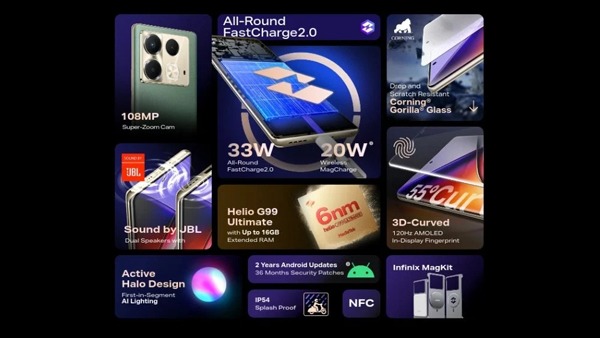 Infinix Note 40s 4G 3D AMOLED डिस्प्ले के साथ ऑफिशियल वेबसाइट पर लिस्ट