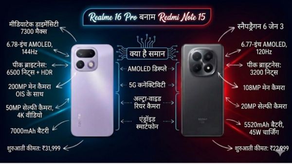 Redmi Note 15 5G vs Realme 16 Pro 5G: कौन सा खरीदना चाहिए? 
