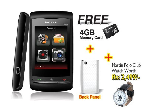 Karbonn KT51, Back Panel , 4GB Card, Martin Polo Club Watc