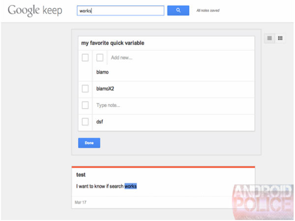 Google Keep snapshots