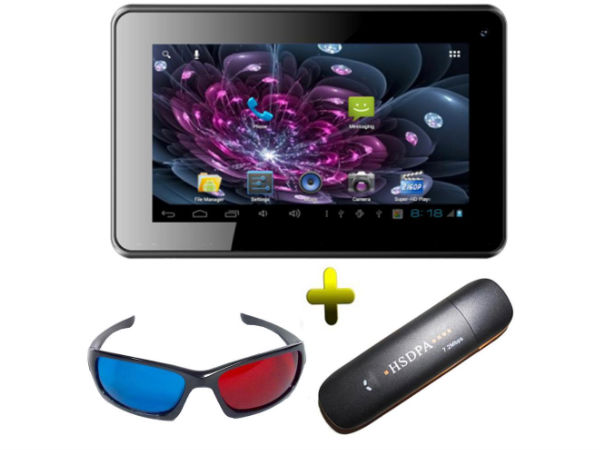 Adcom Apad-741C 3D Calling Tablet with Dual Camera & Wifi + 3G Dongle White