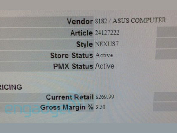 2 Generation Nexus 7 Price Leak