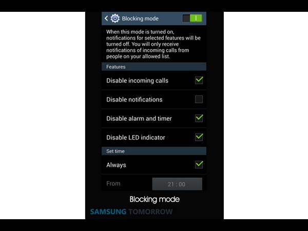 Samsung Galaxy S4: Blocking mode