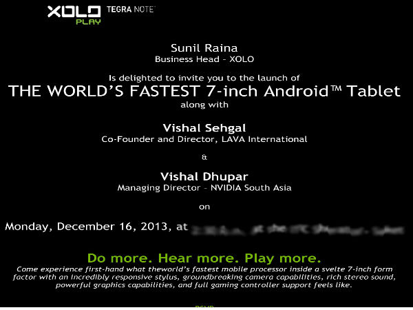 Xolo Play Tegra Note Set for Launch in India on December 16