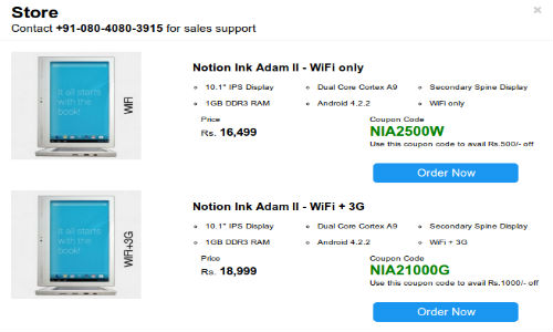 Notion Ink Adam 2 Tablet Starts Selling at Rs 16,499 in India