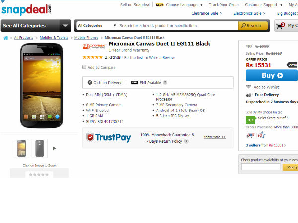 Micromax Canvas Duet II EG111