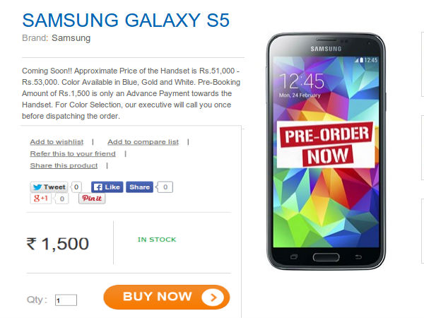 Samsung Galaxy S5 Octa-Core Variant Up For Pre-Order in India