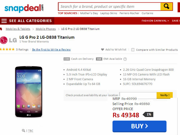 LG G Pro 2: Top 5 Best Online Deals To Buy In India
